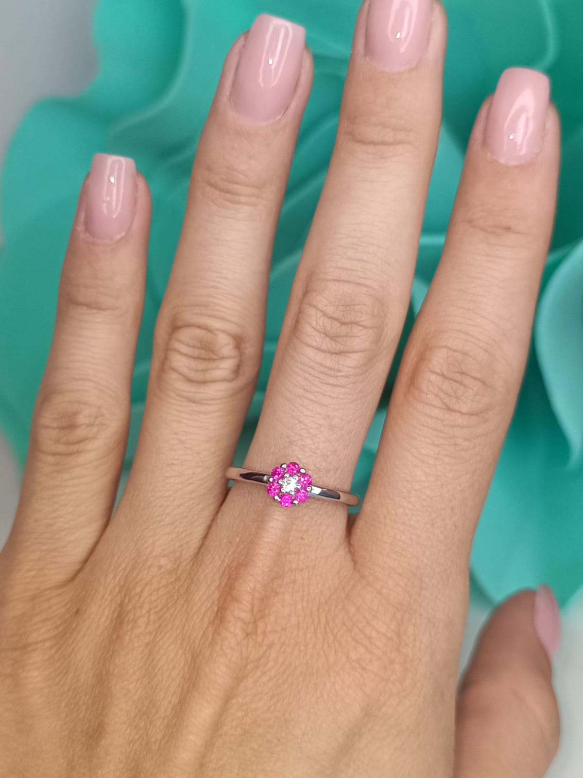 Anello fiore di maggio in argento 925 e zirconi color.