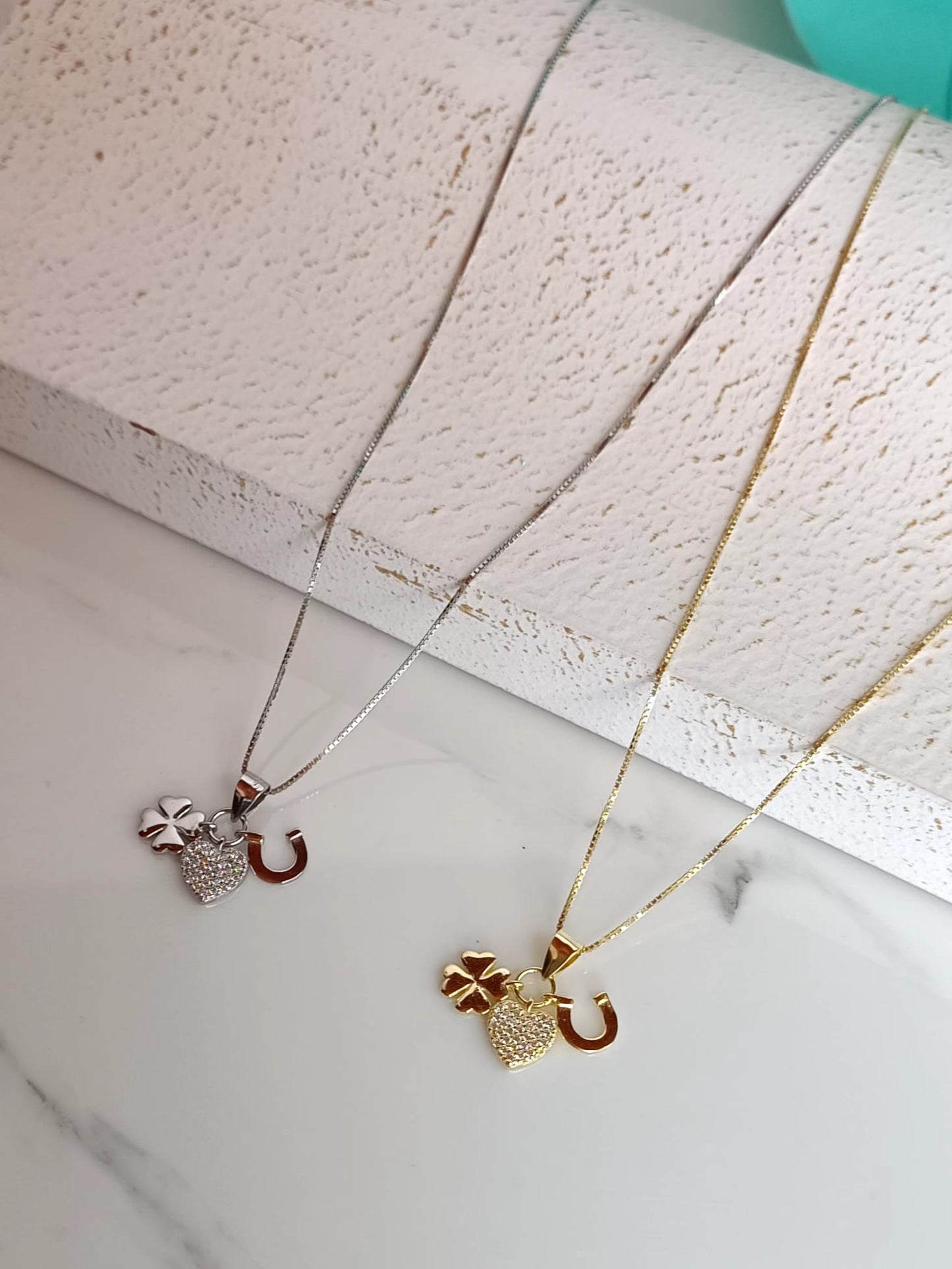 Collana Lucky Love con tris portafortuna in argento 925.