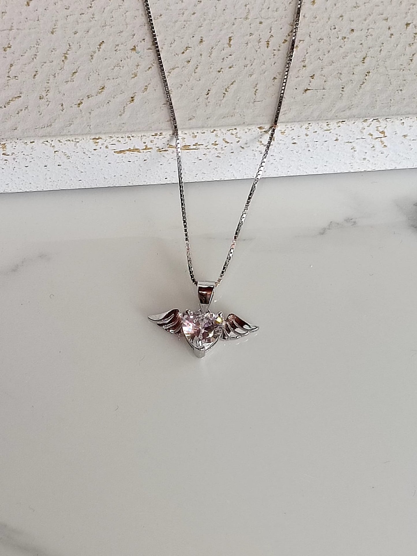 Collana Angel Cupido cuore alato in argento 925 e zirconi.