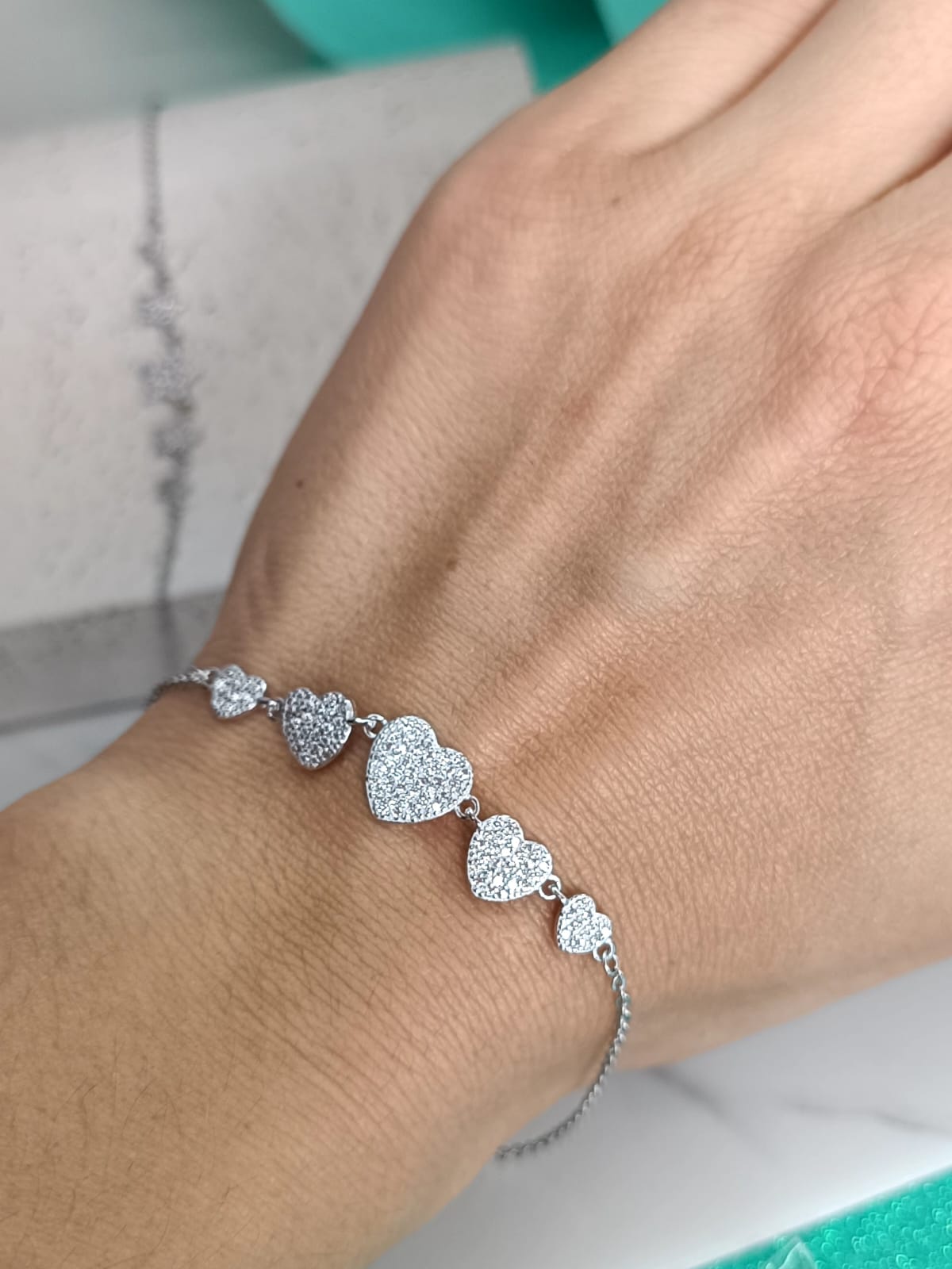 Bracciale elegance Stelle e Cuori in argento 925 e zirconi extra withe lavorazione pavè.