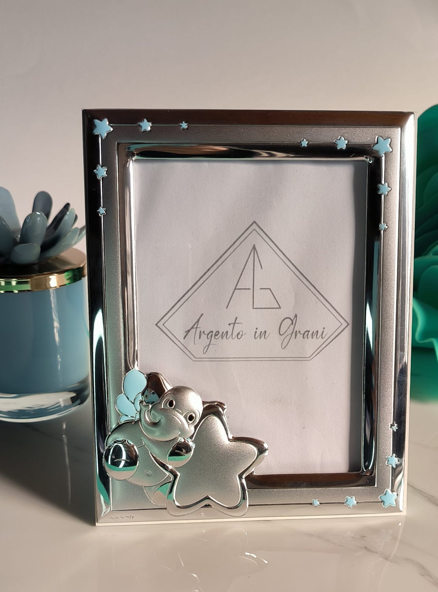 Cornice portafoto in Argento bimbo Elefante con stella cm 9x13.