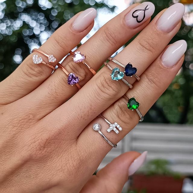 Anello Lovely cuore verde in argento 925 Regolabile