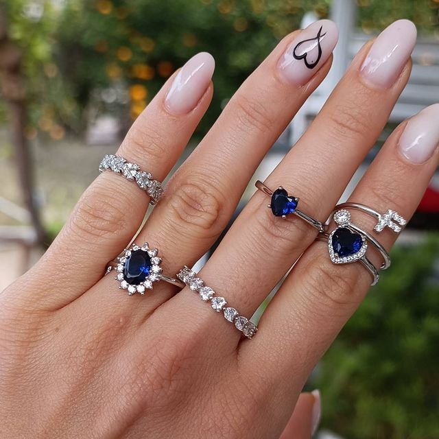 Anello Lovely cuore blu in argento 925 Regolabile