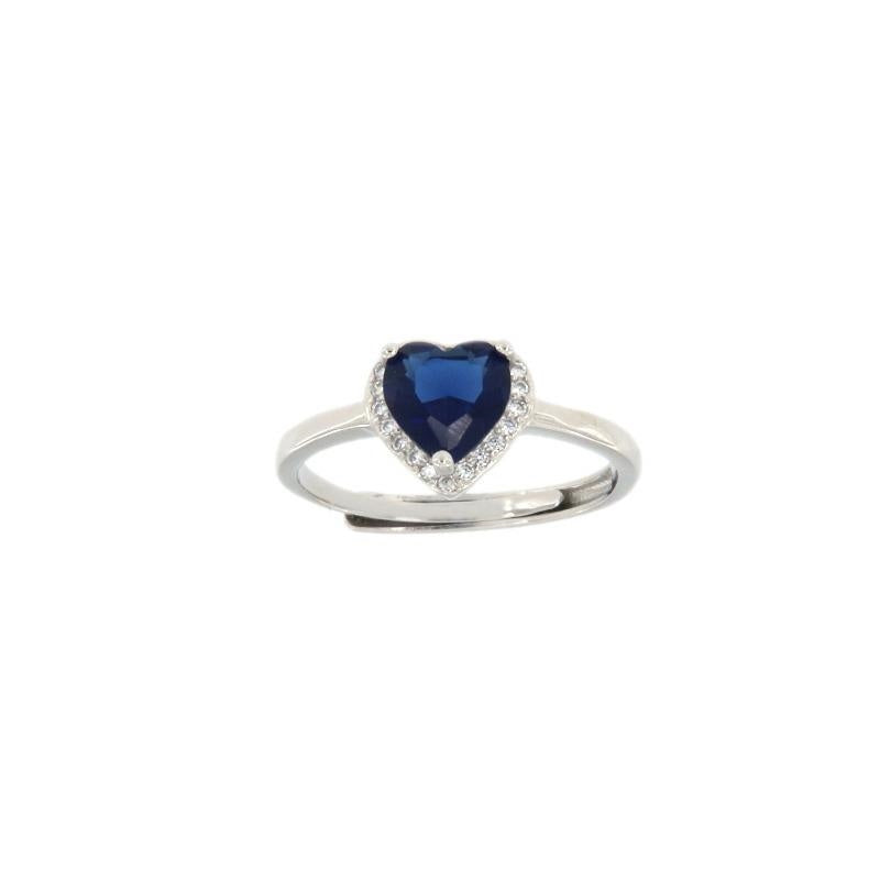 Lady D blauer Saphir-Herzring in 925er Silber und Zirkonia Einstellbar