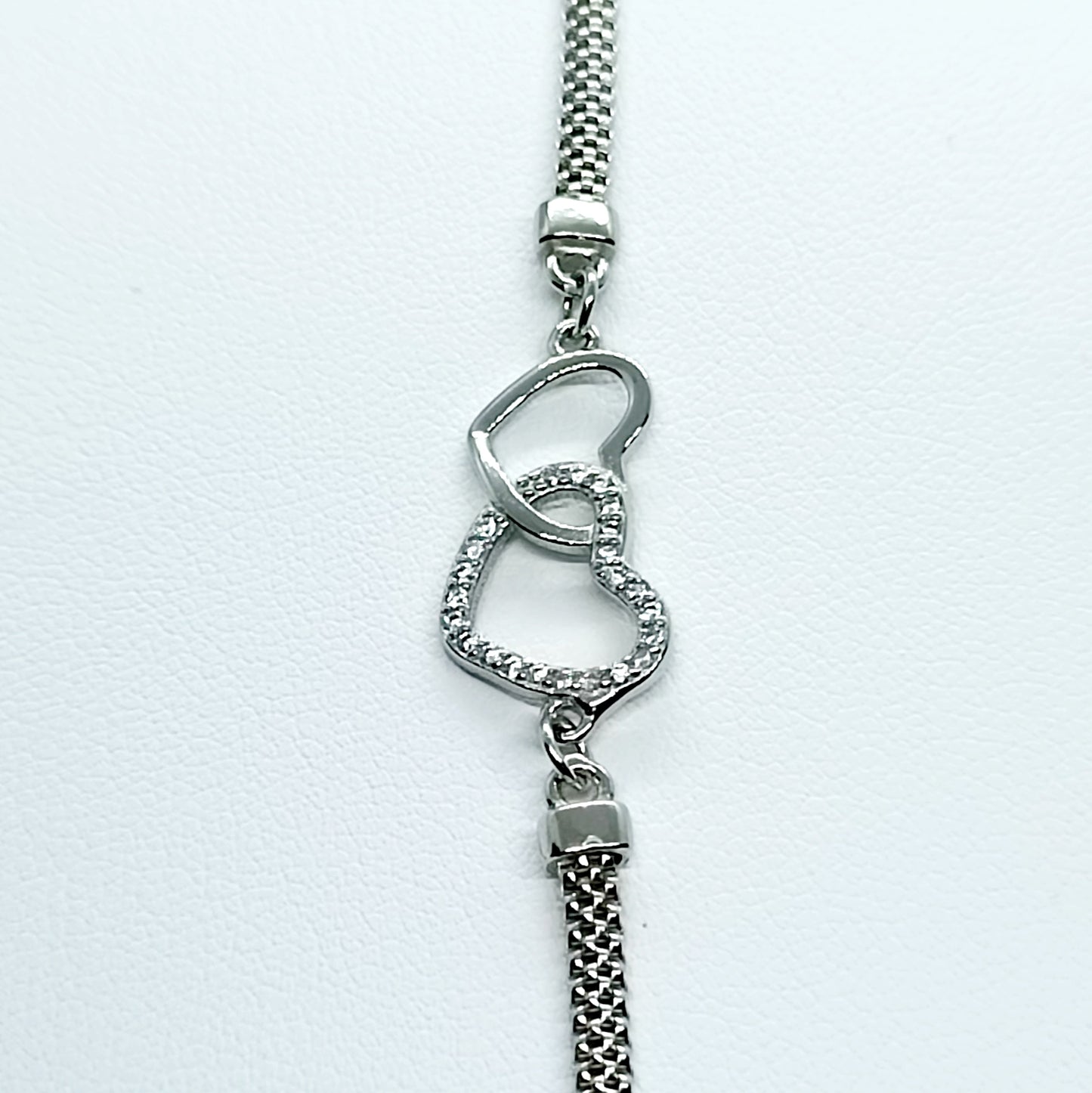 Bracciale incrocio di cuori in argento 925 e zirconi Regolabile