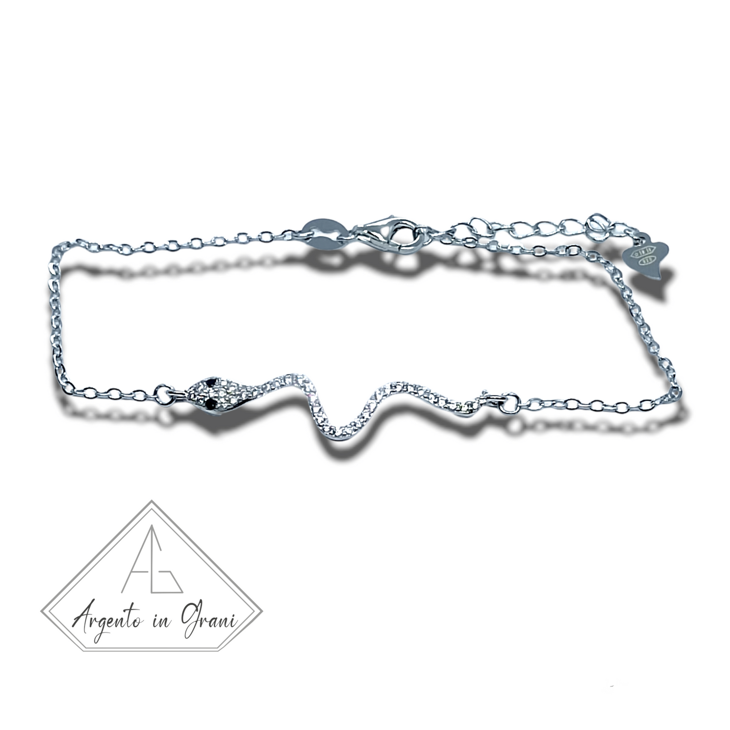 Bracciale Snake serpente in argento 925 e zirconi Regolabile