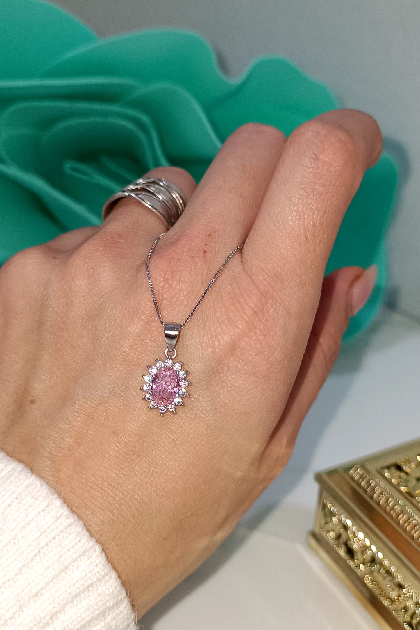 Collana Kate rosa in argento 925 e zirconi