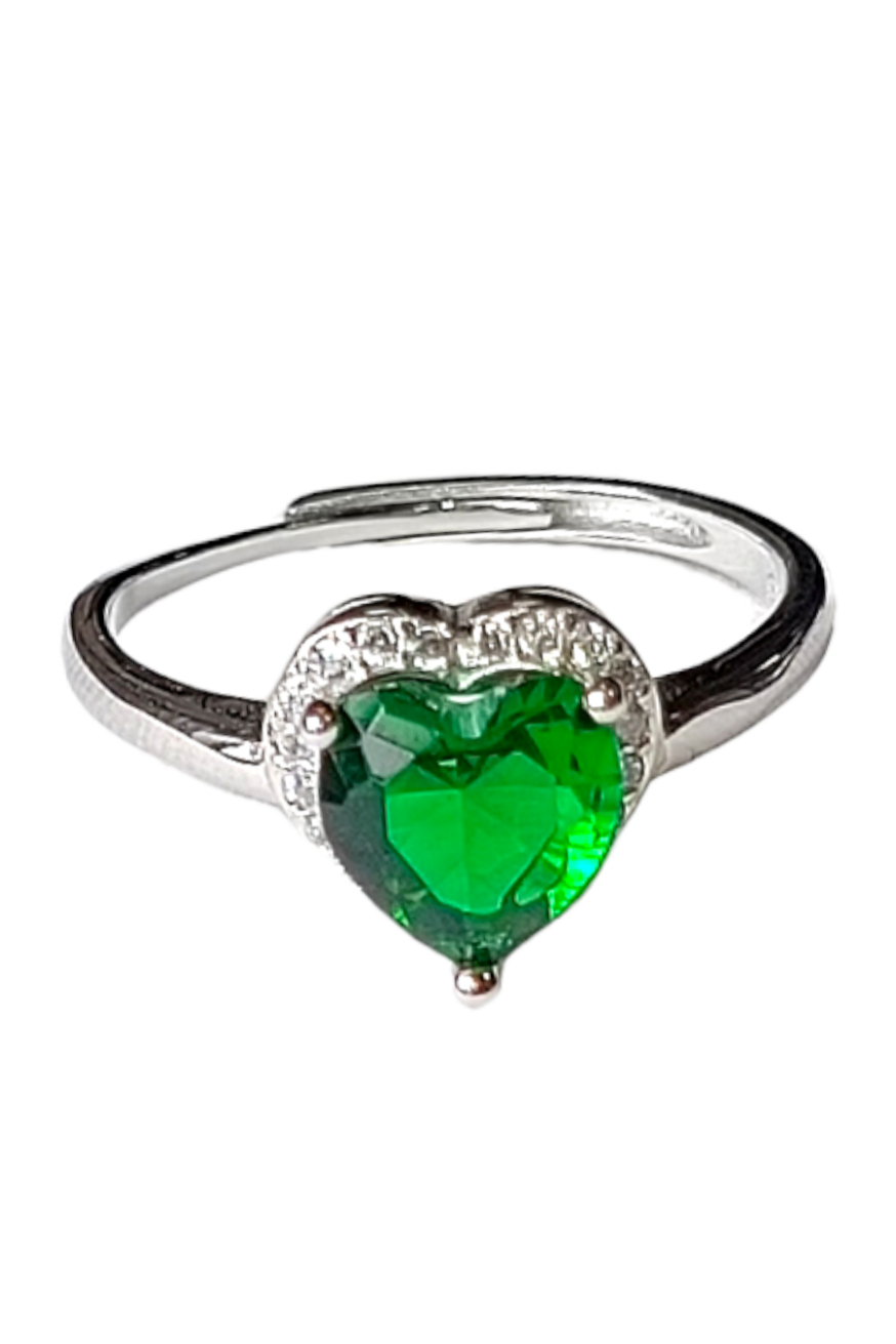 Anello Lady D cuore smeraldo in argento 925 e zirconi Regolabile