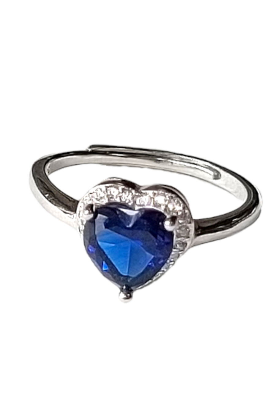 Lady D blauer Saphir-Herzring in 925er Silber und Zirkonia Einstellbar