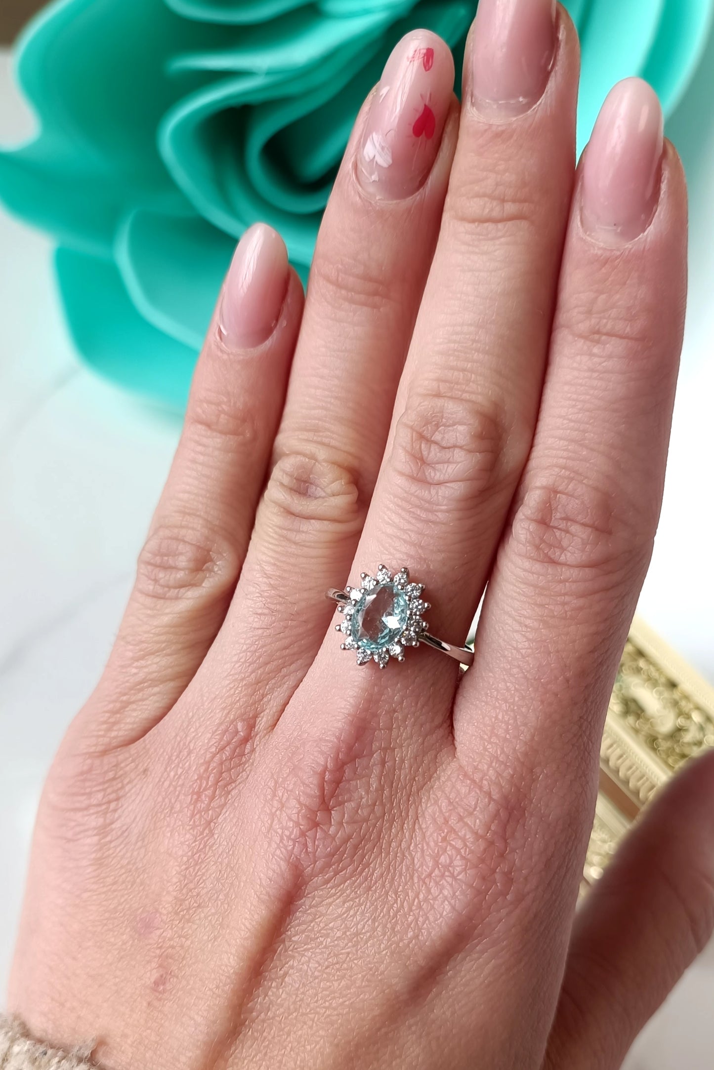 Anello Kate Acquamarina in argento 925 e zirconi Regolabile