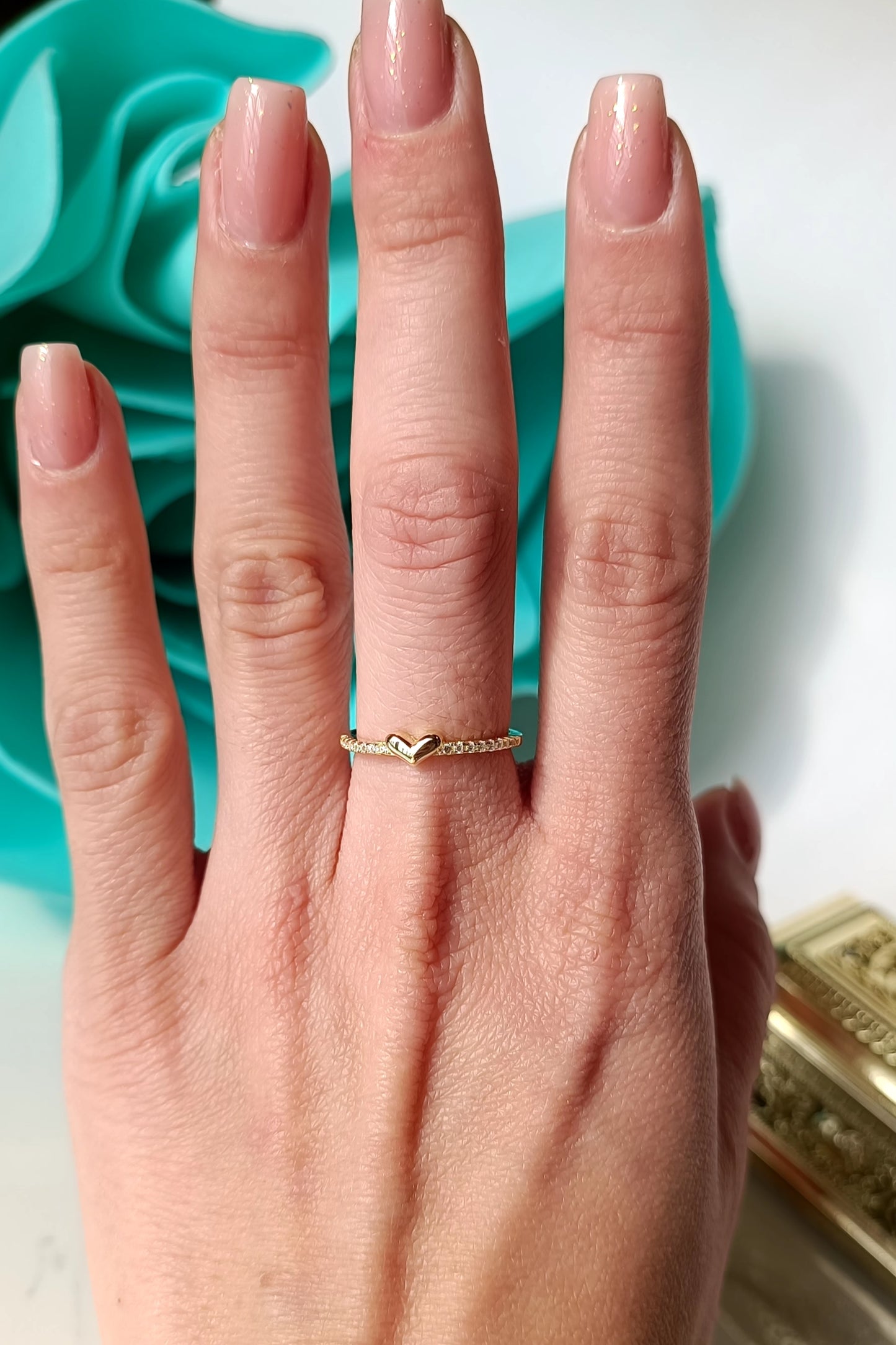 Anello lovelyno con cuore in argento e mezza veretta placcato oro.