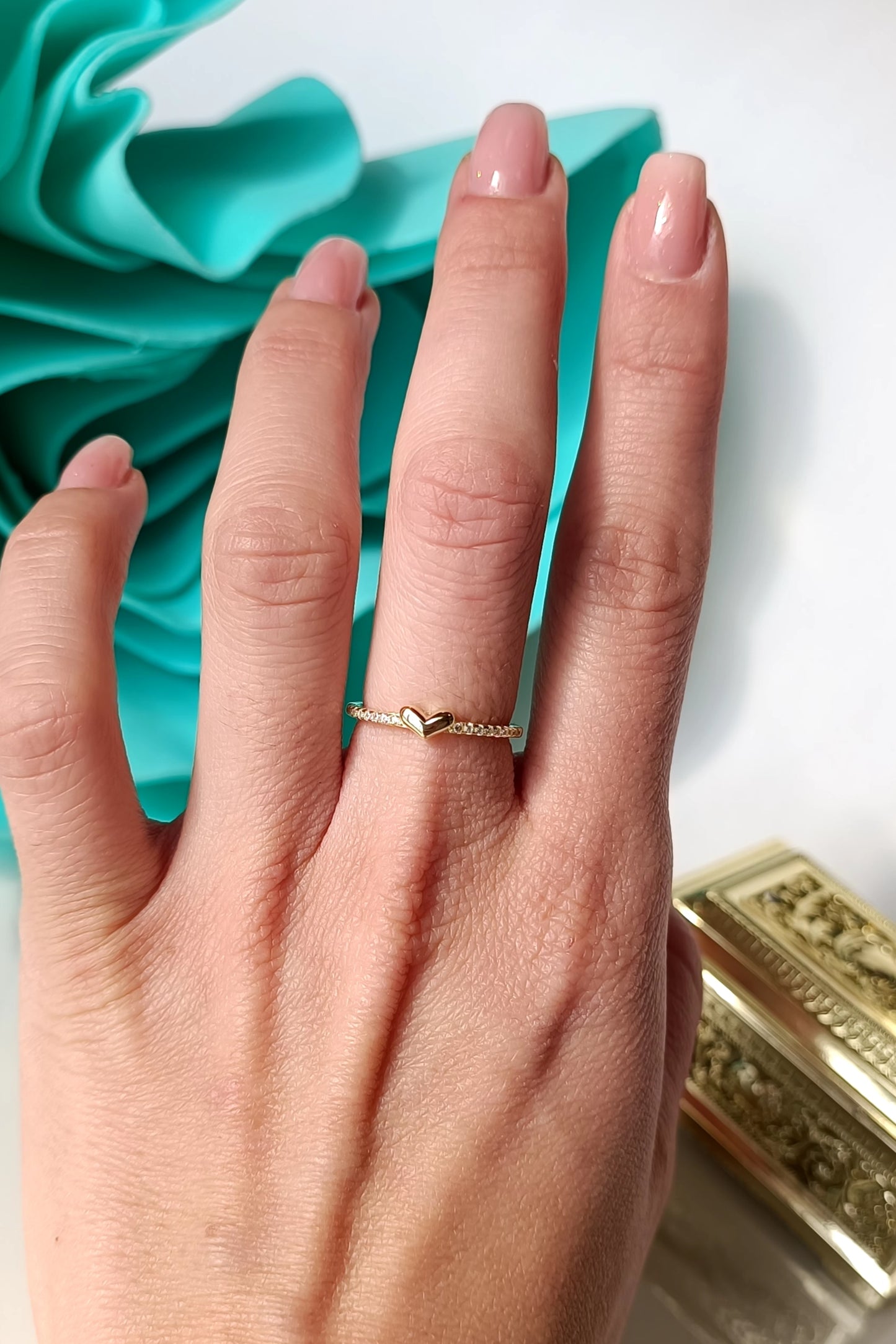 Anello lovelyno con cuore in argento e mezza veretta placcato oro.