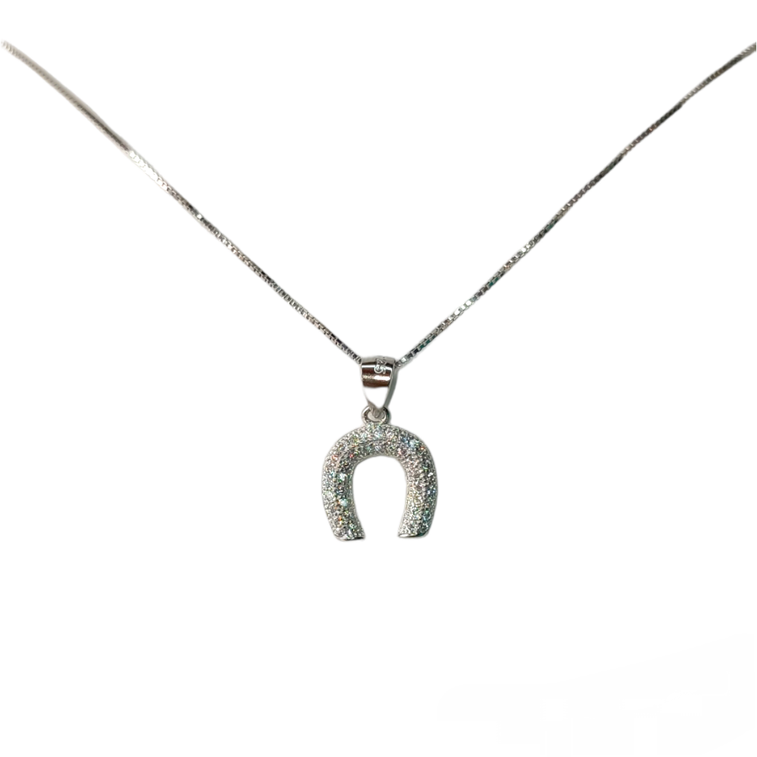 Collana ferro di cavallo bombe’ in argento 925 e lavorazione pavé .