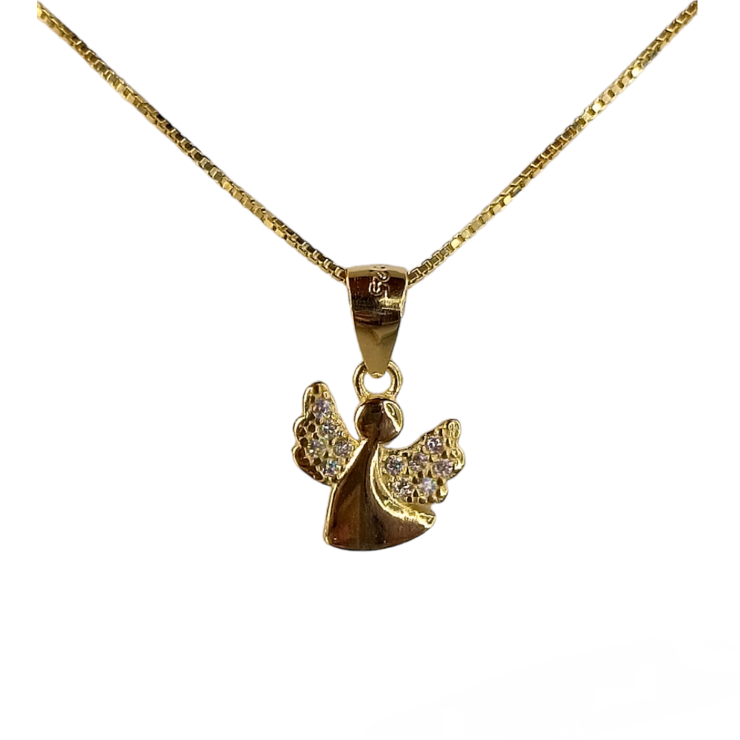 Collana angelo custode in argento 925 placcato oro e lavorazione pavé .