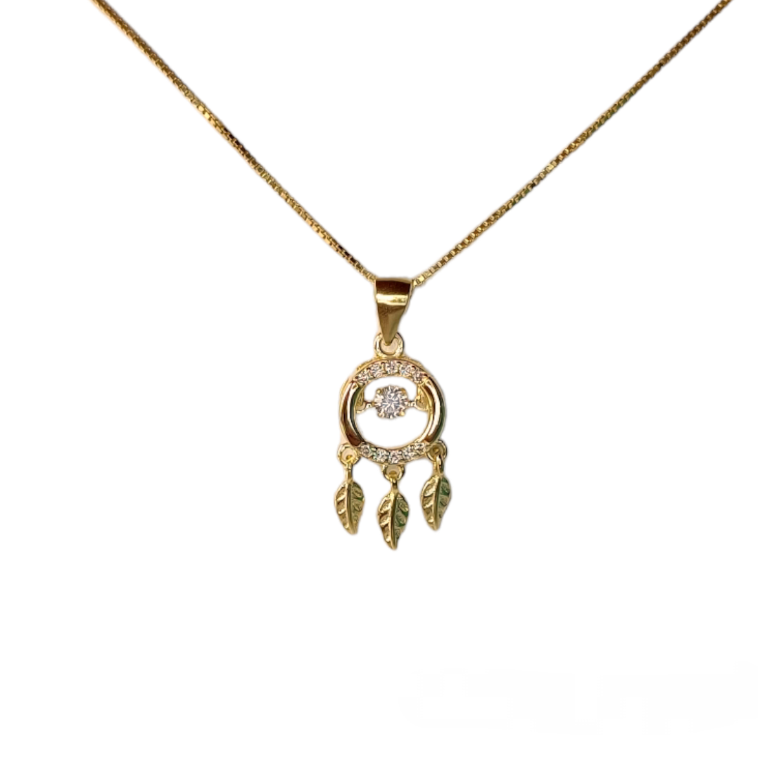 Dream catcher necklace in gold plated 925 silver and light point.