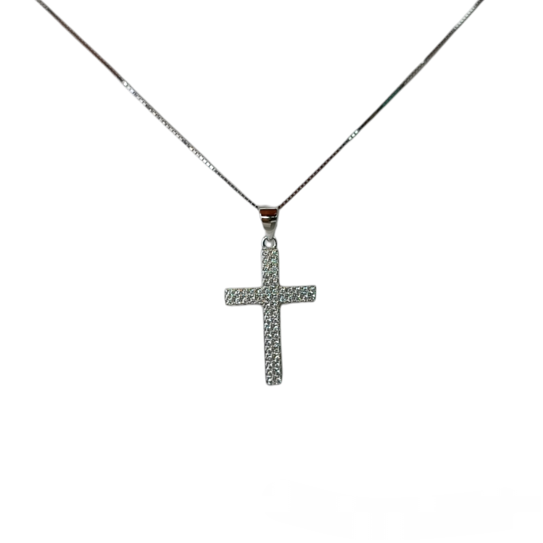 Necklace with cross in 925 silver and white zircons