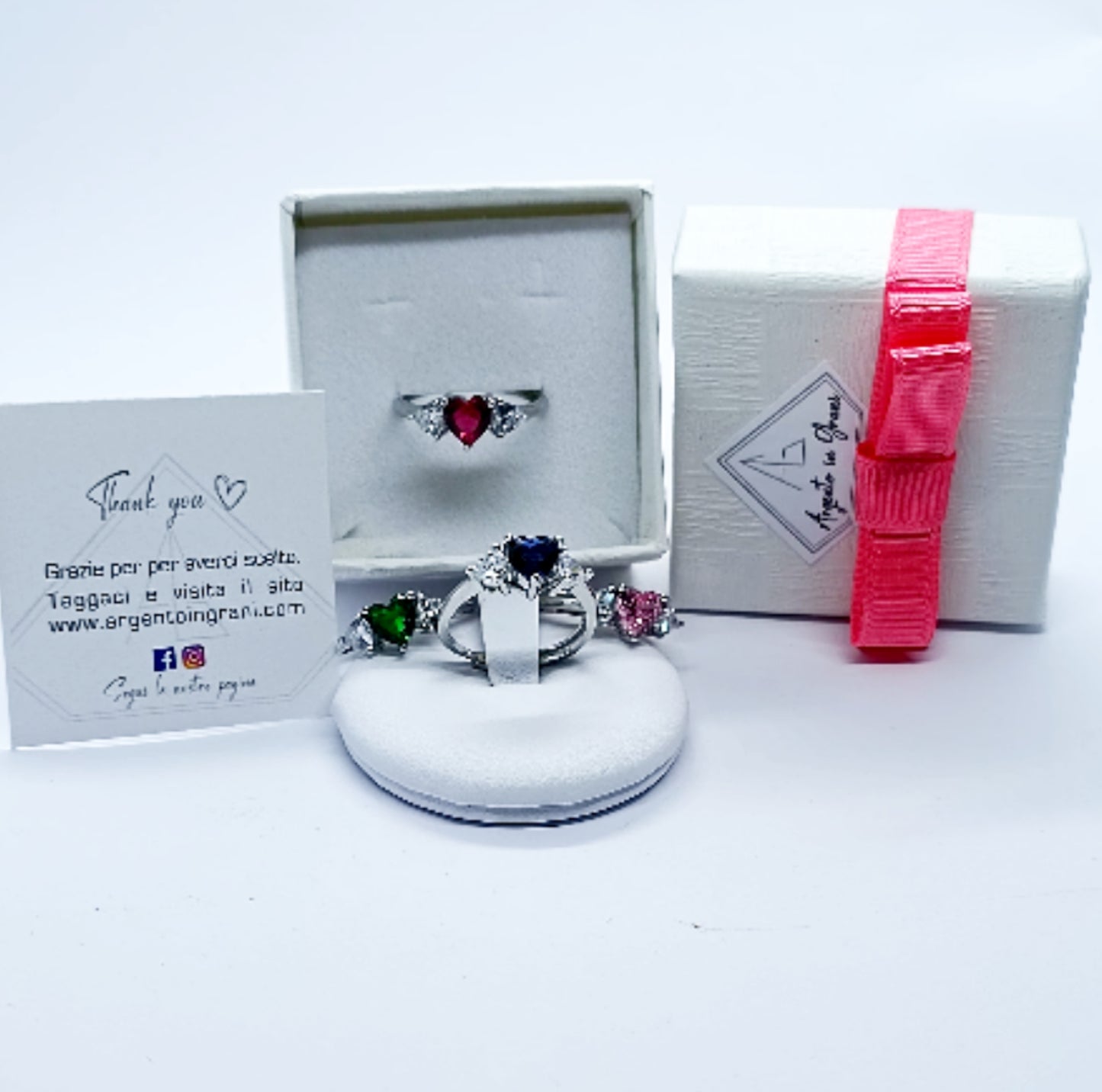 Anello Trilogy Cuore smeraldo in argento 925 e zirconi Regolabile