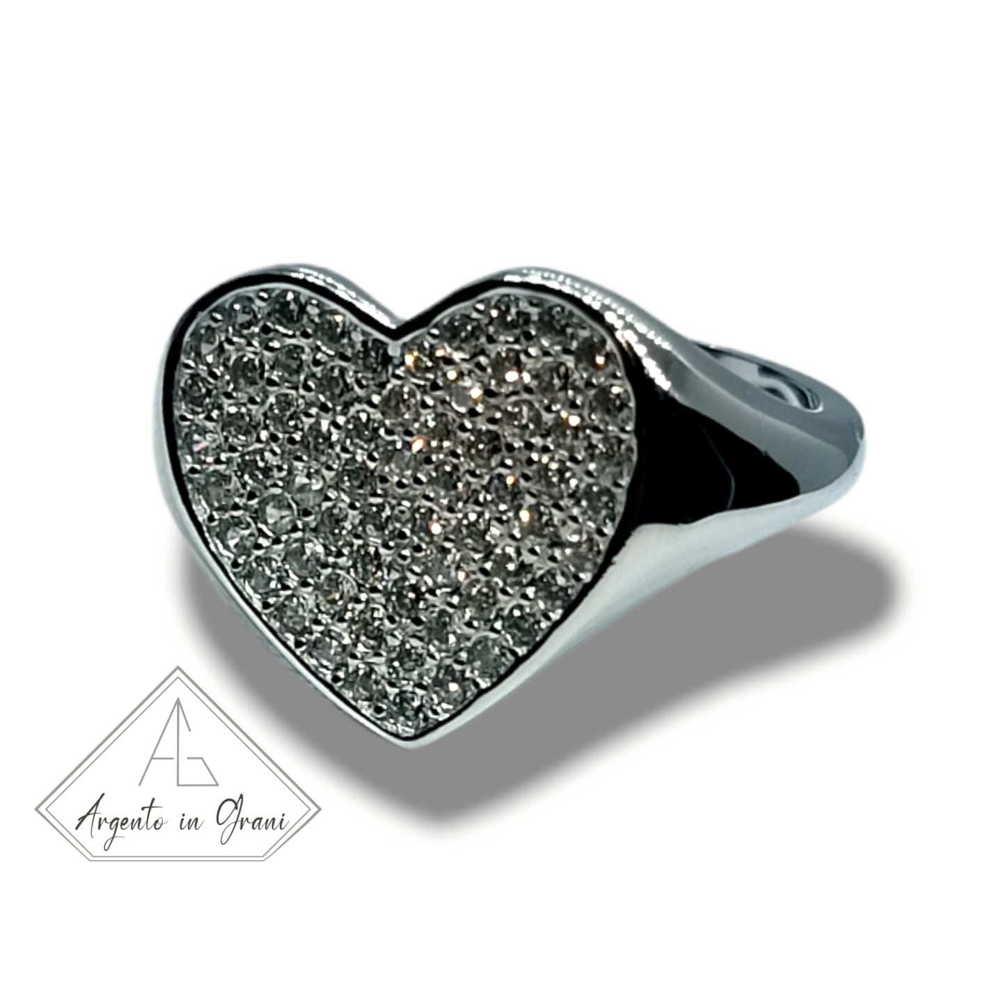 Chevalier ring Crazy heart in 925 silver and wet zircons Adjustable