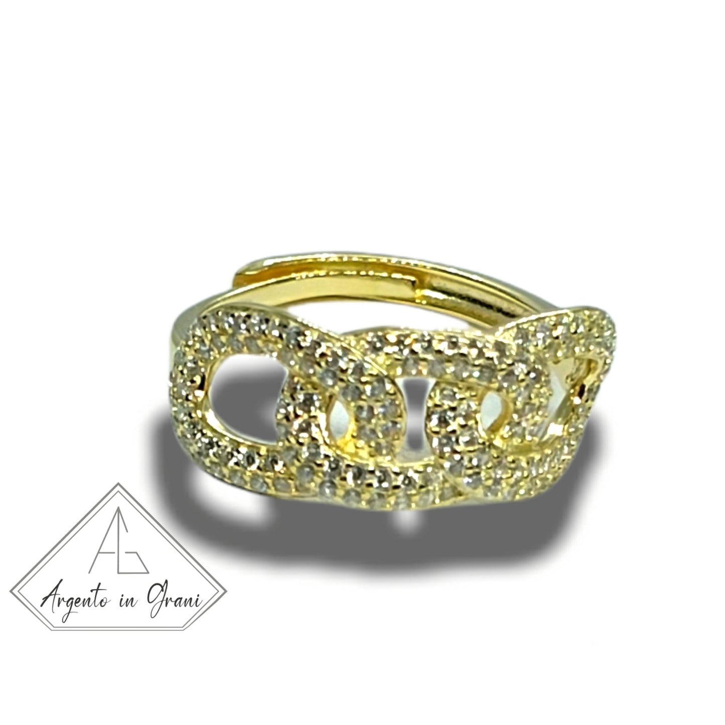 Anello catena grumetta in argento 925 e zirconi Regolabile