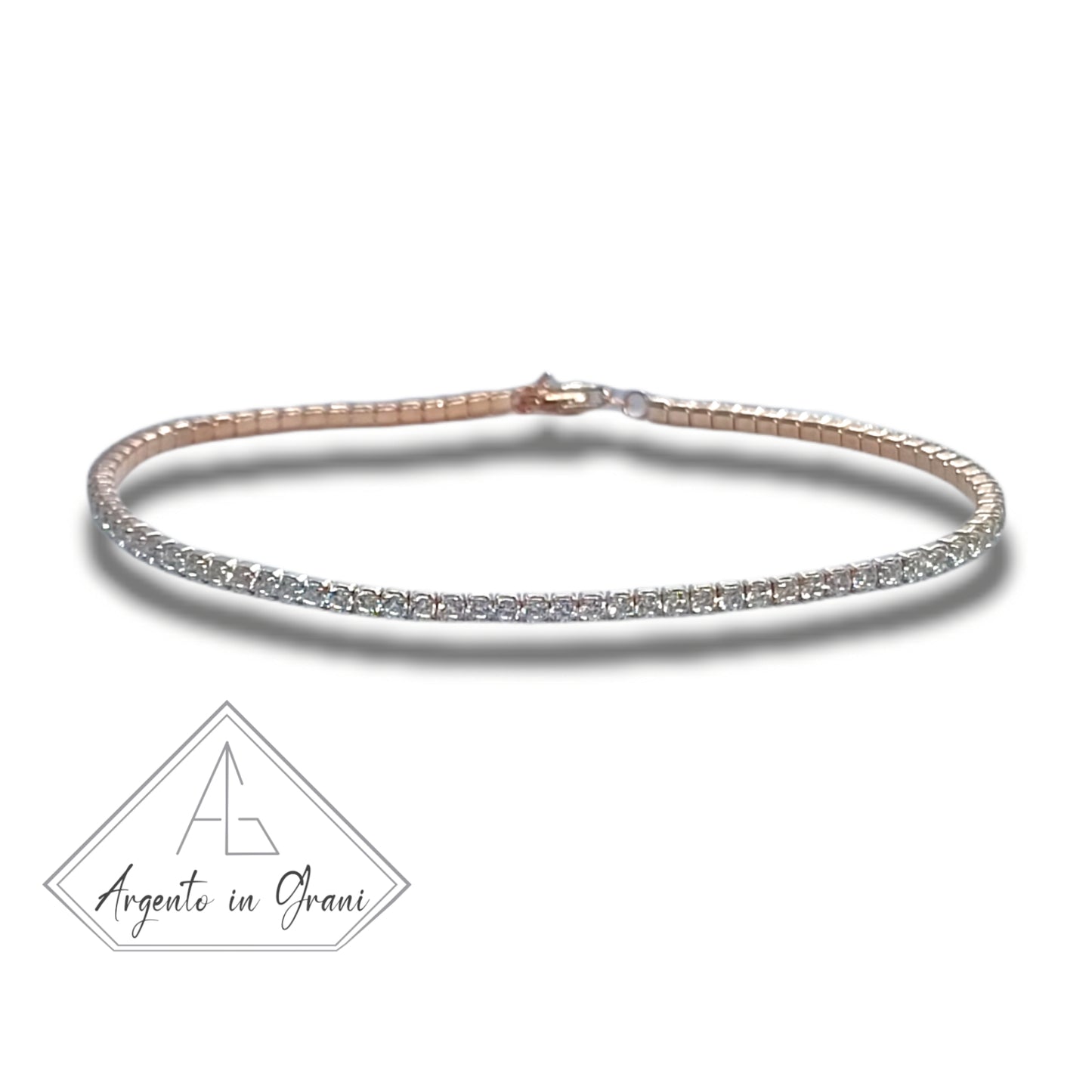 Bracciale Tennis regolabile 2mm in argento 925 e zirconi