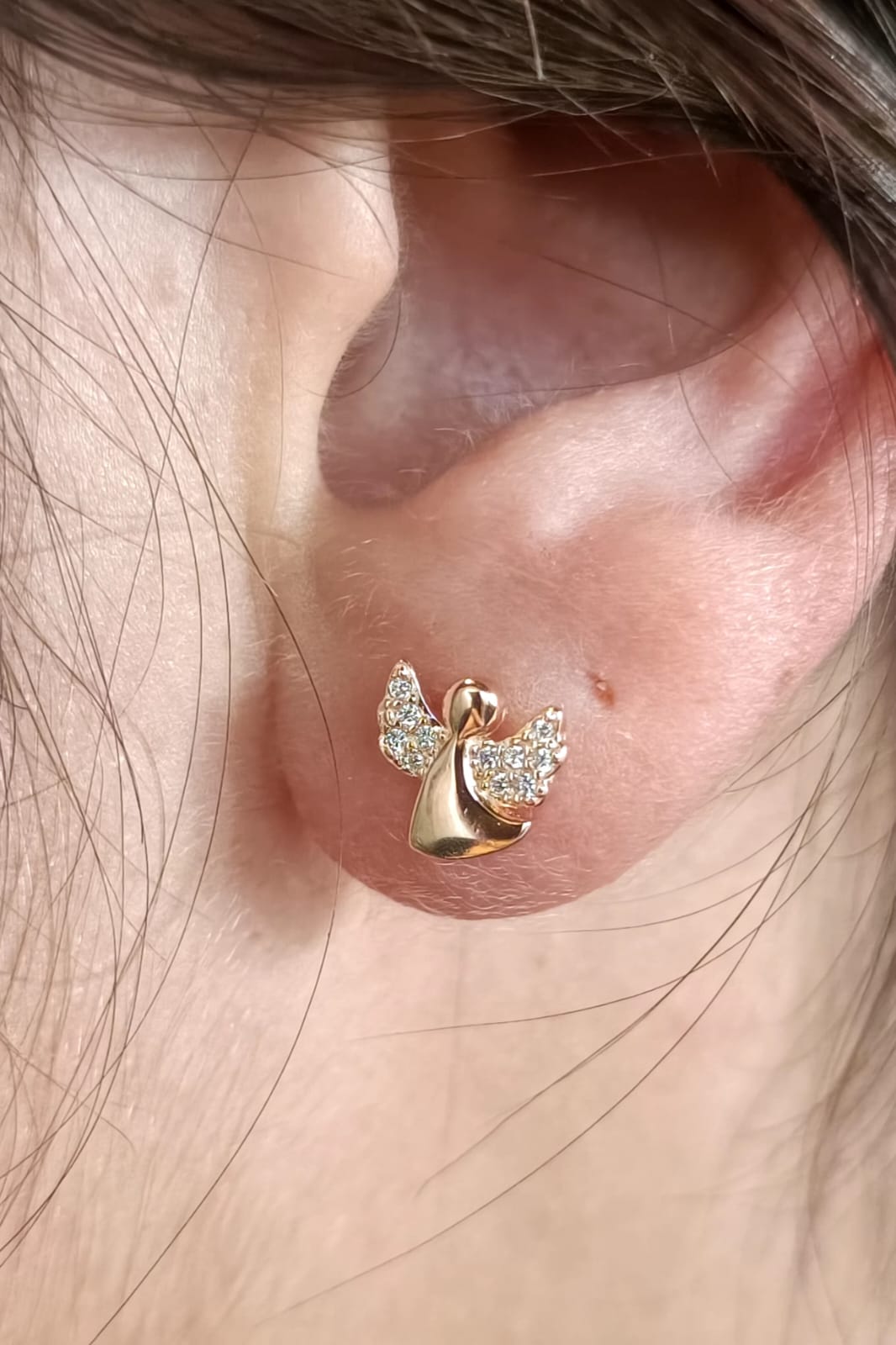 Orecchini lobo angelo custode in argento 925 placcato oro rosa e zirconi