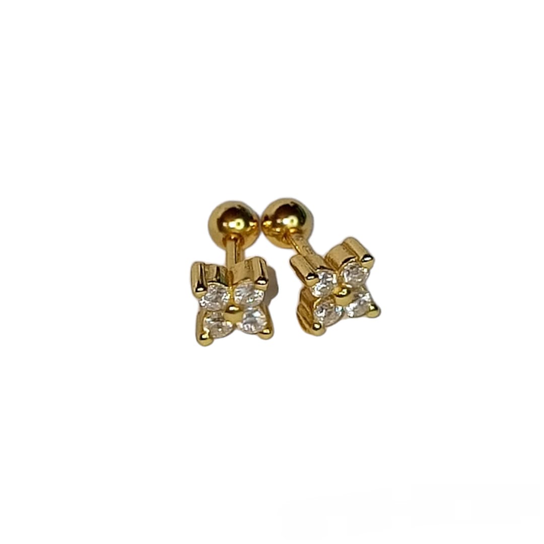 ORECCHINO PIERCING FIORE FLAT IN ARGENTO 925 PLACCATO ORO E ZIRCONI BIANCHI EXTRA WHITE