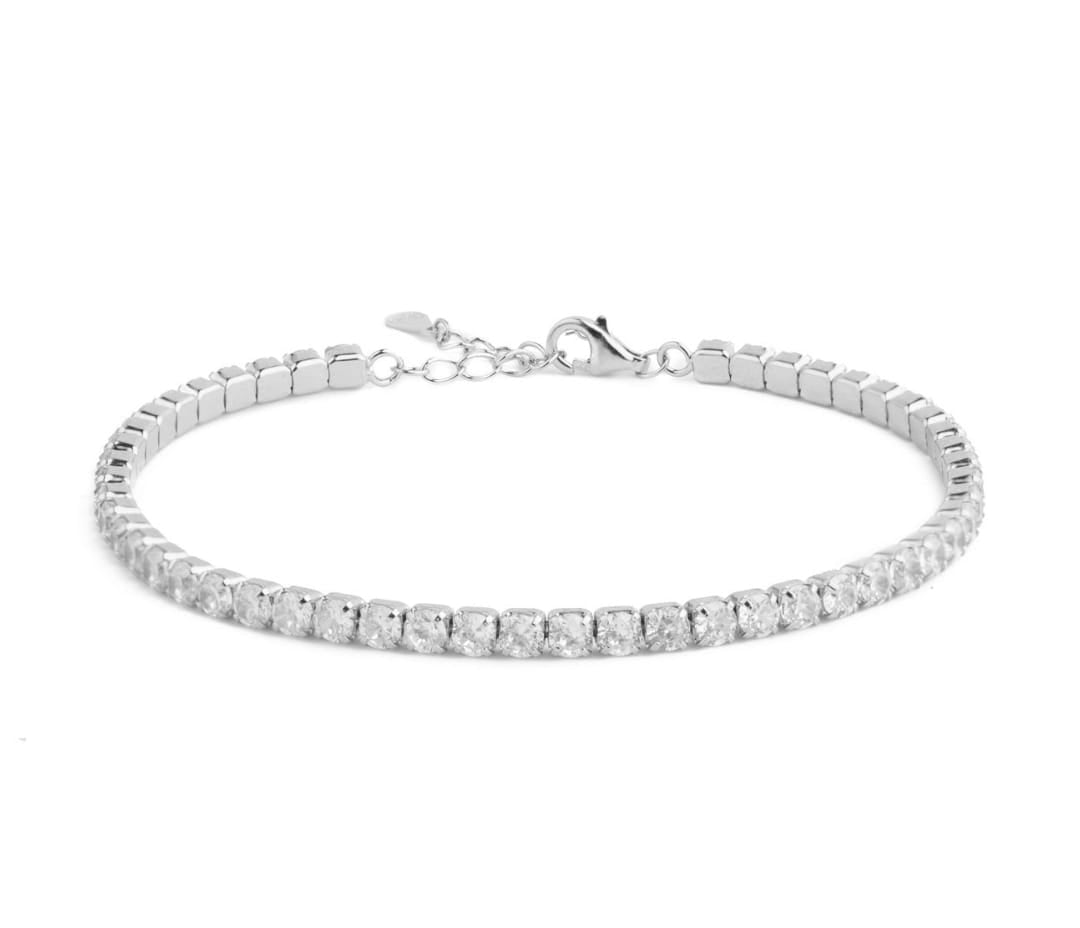 Bracciale tennis in argento 925 e zirconi extra white 3 mm con chiusura regolabile