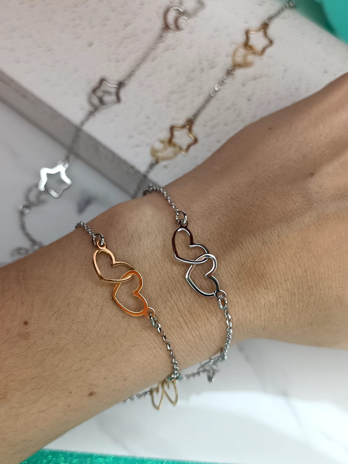Bracciale amore stelle luna e desideri in argento 925 e placcato oro.