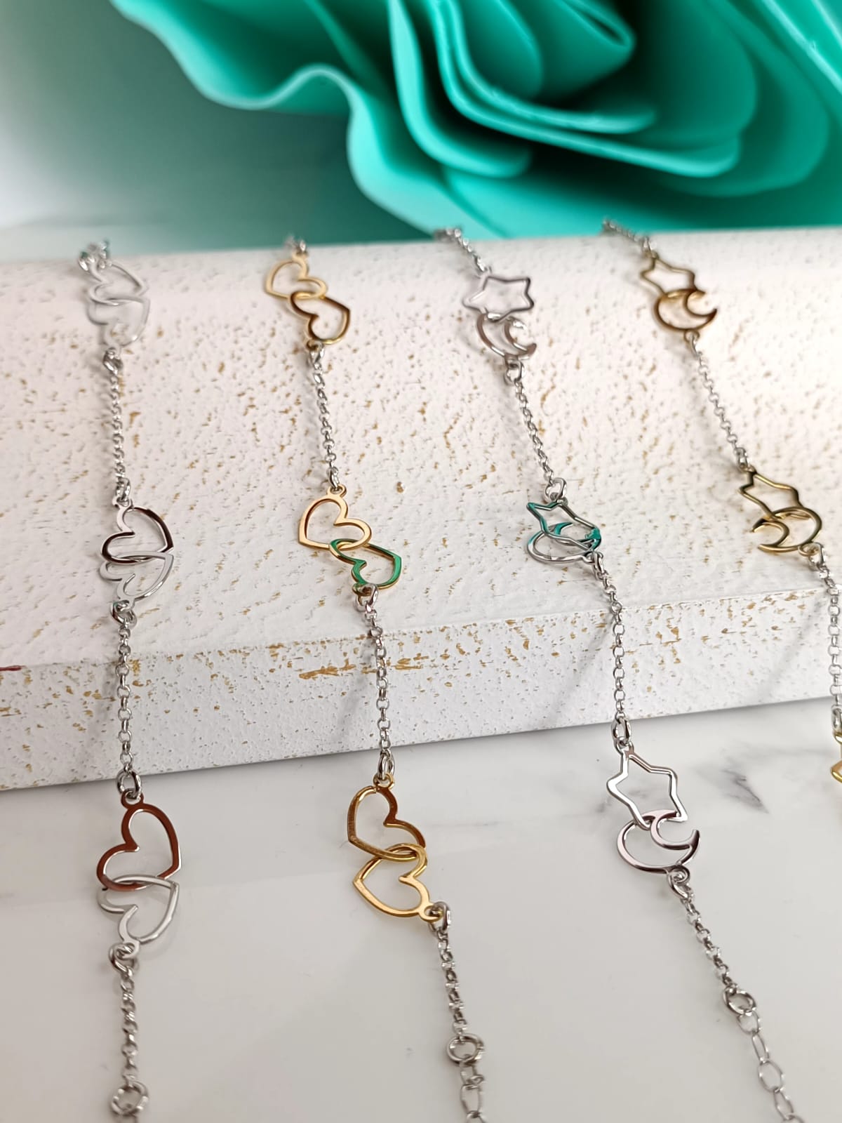 Bracciale amore stelle luna e desideri in argento 925 e placcato oro.