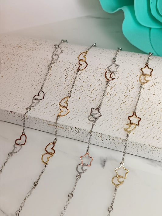Bracciale amore stelle luna e desideri in argento 925 e placcato oro.