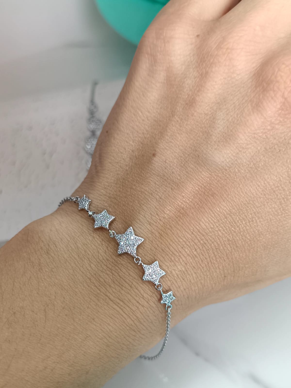 Bracciale elegance Stelle e Cuori in argento 925 e zirconi extra withe lavorazione pavè.