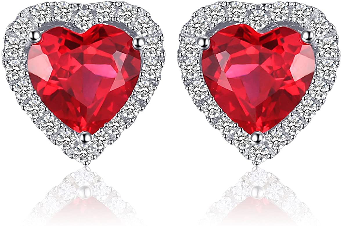 Lady D red heart earrings in 925 silver and zircons