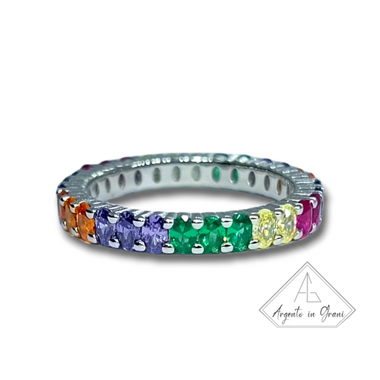 Anello Veretta Eternity Arcobaleno in argento 925 e zirconi