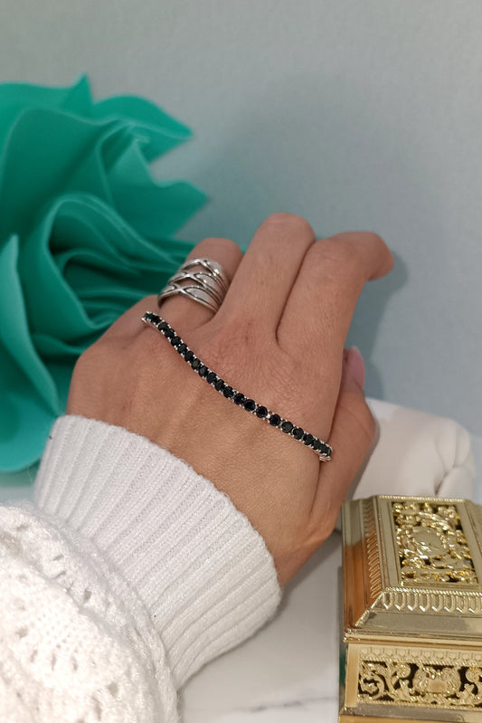 Bracciale tennis 3 mm in argento 925 e zirconi neri