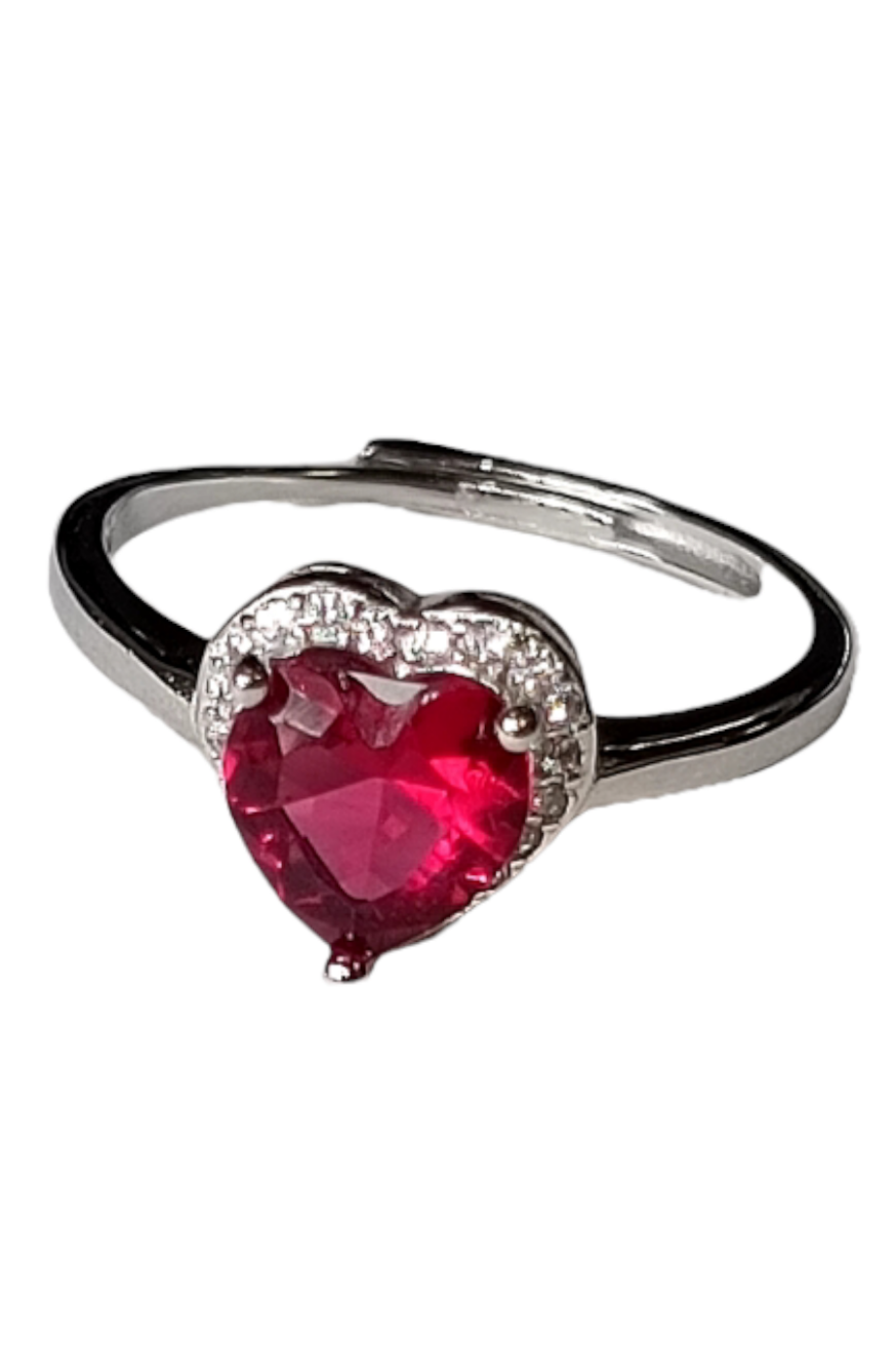 Lady D Ruby Herzring in 925er Silber und Zirkonia verstellbar