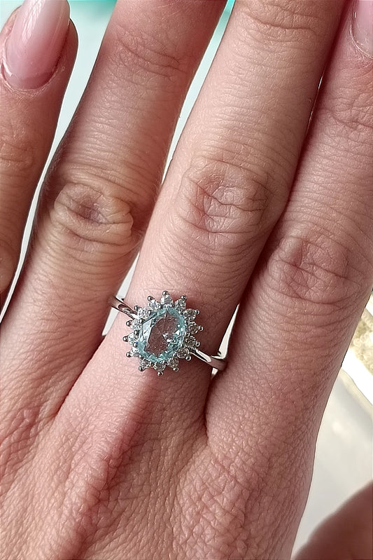 Kate Aquamarin-Ring aus 925er Silber und Zirkonen Einstellbar