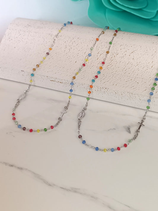 Collana Rosario color Spring in argento 925 .