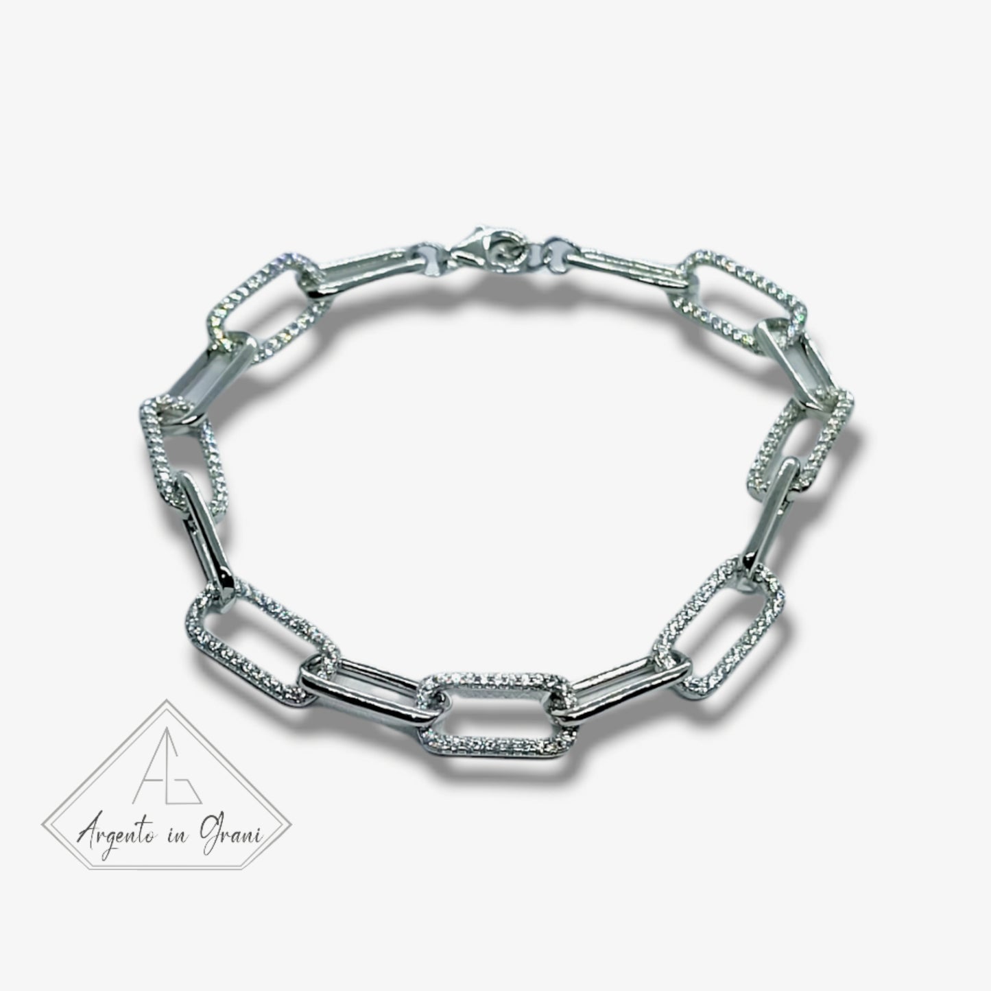 Bracciale Catena Square in argento 925 e zirconi Regolabile