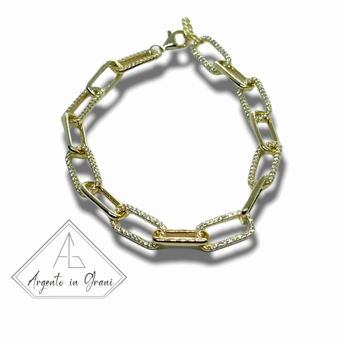 Bracciale Catena Square in argento 925 e zirconi Regolabile