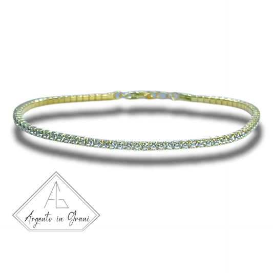 Bracciale Tennis regolabile 2mm in argento 925 e zirconi